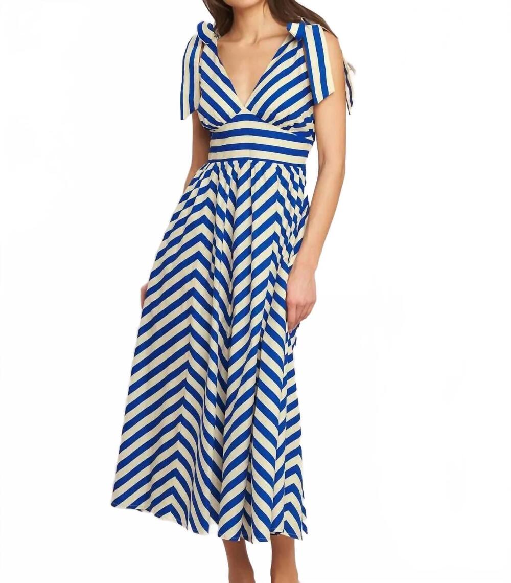 NEW FLYING TOMATO striped woven midi dress in ivory blue